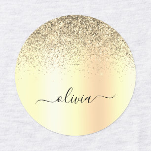 Gold Glitter Girly Luxury Modern Monogram Naam Labels