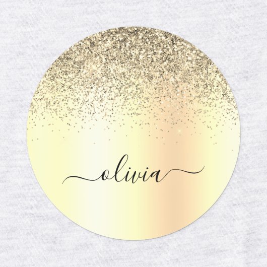 Gold Glitter Girly Luxury Modern Monogram Naam Labels (Design 1)