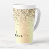 Gold Glitter Girly Luxury Modern Monogram Naam Latte Mok (Rechterhoek)
