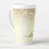 Gold Glitter Girly Luxury Modern Monogram Naam Latte Mok (Linkerhoek)