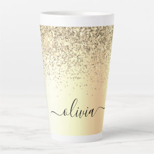 Gold Glitter Girly Luxury Modern Monogram Naam Latte Mok