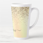 Gold Glitter Girly Luxury Modern Monogram Naam Latte Mok (Rechts)