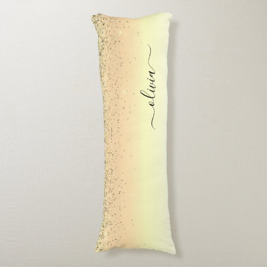 Gold Glitter Girly Luxury Modern Monogram Naam Lichaamskussen (Voorkant Verticaal)
