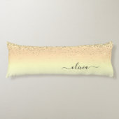 Gold Glitter Girly Luxury Modern Monogram Naam Lichaamskussen (Voorkant)