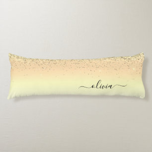 Gold Glitter Girly Luxury Modern Monogram Naam Lichaamskussen