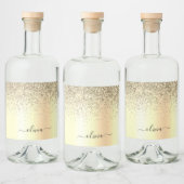 Gold Glitter Girly Luxury Modern Monogram Naam Likeurfles Etiket (Flessen)