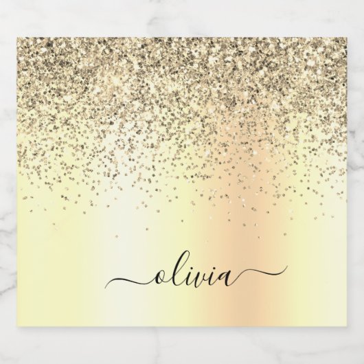 Gold Glitter Girly Luxury Modern Monogram Naam Likeurfles Etiket (Enkel label)