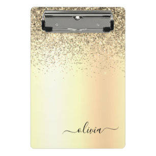 Gold Glitter Girly Luxury Modern Monogram Naam Mini Klembord