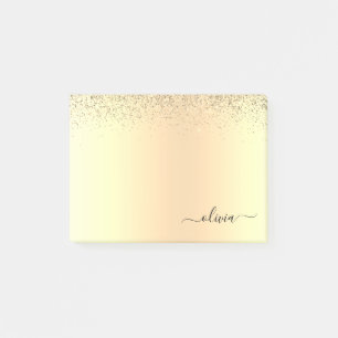 Gold Glitter Girly Luxury Modern Monogram Naam Post-it® Notes