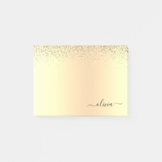Gold Glitter Girly Luxury Modern Monogram Naam Post-it® Notes (Voorkant)