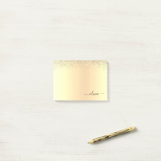 Gold Glitter Girly Luxury Modern Monogram Naam Post-it® Notes (Op bureau)