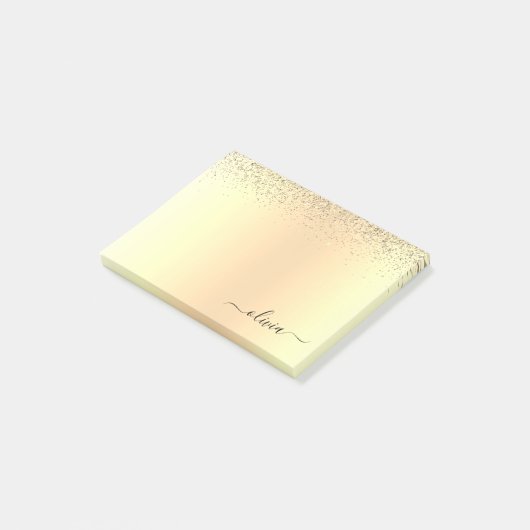 Gold Glitter Girly Luxury Modern Monogram Naam Post-it® Notes (Schuin)