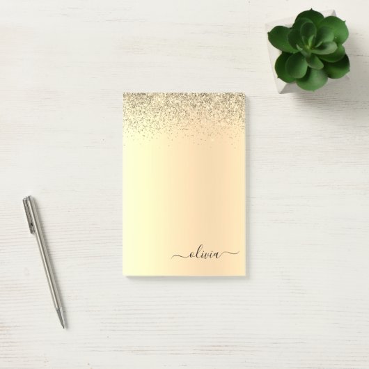 Gold Glitter Girly Luxury Modern Monogram Naam Post-it® Notes (Kantoor)