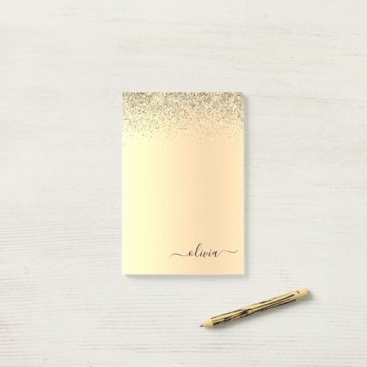Gold Glitter Girly Luxury Modern Monogram Naam Post-it® Notes (Op bureau)