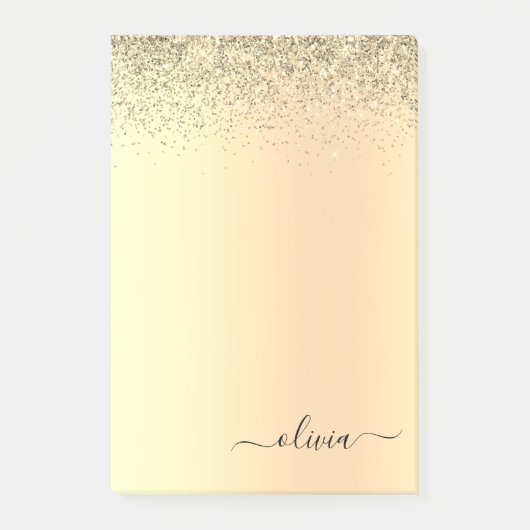 Gold Glitter Girly Luxury Modern Monogram Naam Post-it® Notes (Voorkant)
