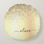 Gold Glitter Girly Luxury Modern Monogram Naam Rond Kussen<br><div class="desc">Gold Foil Sparkle Glitter Brushed Metal Monogram Name Pouf Pillow. De kussen maken de perfecte liefste 16 verjaardag, bruiloft, vrijgezellenfeest, baby shower of vrijgezellenfeest cadeau voor iemand die haar kamer in roos goud versiert.</div>