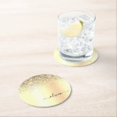 Gold Glitter Girly Luxury Modern Monogram Naam Ronde Kartonnen Onderzetter (Insitu)