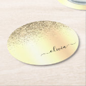 Gold Glitter Girly Luxury Modern Monogram Naam Ronde Kartonnen Onderzetter (Gebogen)
