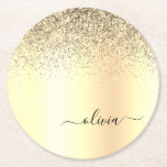 Gold Glitter Girly Luxury Modern Monogram Naam Ronde Kartonnen Onderzetter<br><div class="desc">Gold Faux Folie Metallic Sparkle Glitter Brushed Metal Monogram Name Paper Onderzetters. Dit maakt het perfecte afstuderen,  de verjaardag,  de bruiloft,  het vrijgezellenfeest,  de verjaardag,  het baby shower of het bachelorette feest cadeau voor iemand die van glam luxe en chic stijlen houdt.</div>