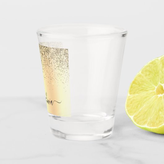 Gold Glitter Girly Luxury Modern Monogram Naam Shot Glas (Rechts)