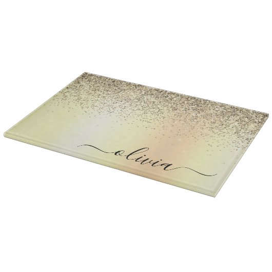 Gold Glitter Girly Luxury Modern Monogram Naam Snijplank (Hoek)
