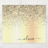 Gold Glitter Girly Luxury Modern Monogram Naam Sparkling Wijnetiket (Enkel label)