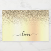 Gold Glitter Girly Luxury Modern Monogram Naam Sparkling Wijnetiket (Enkel label)