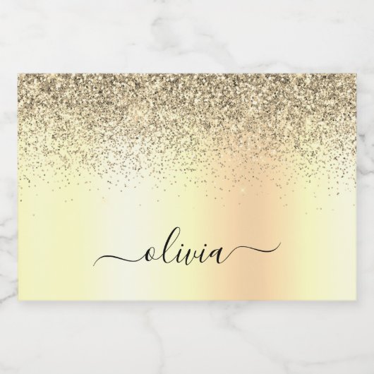 Gold Glitter Girly Luxury Modern Monogram Naam Sparkling Wijnetiket (Enkel label)