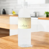 Gold Glitter Girly Luxury Modern Monogram Naam Waterfles Etiket