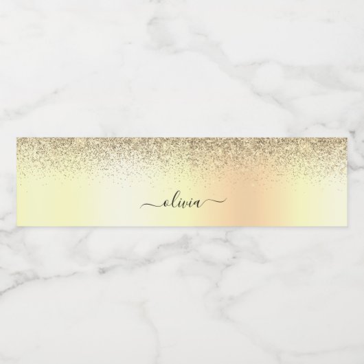 Gold Glitter Girly Luxury Modern Monogram Naam Waterfles Etiket (Enkel label)