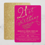 Gold Glitter Glam Adult 21st Birthday Party Invite Kaart (Voorkant / Achterkant)