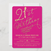 Gold Glitter Glam Adult 21st Birthday Party Invite Kaart (Voorkant)