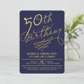 Gold Glitter Glam Adult 50th Birthday Party Invite Kaart (Staand voorkant)