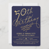 Gold Glitter Glam Adult 50th Birthday Party Invite Kaart (Voorkant)