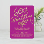 Gold Glitter Glam Adult 60th Birthday Party Invite Kaart (Staand voorkant)