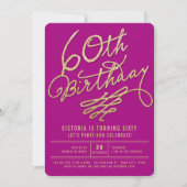 Gold Glitter Glam Adult 60th Birthday Party Invite Kaart (Voorkant)
