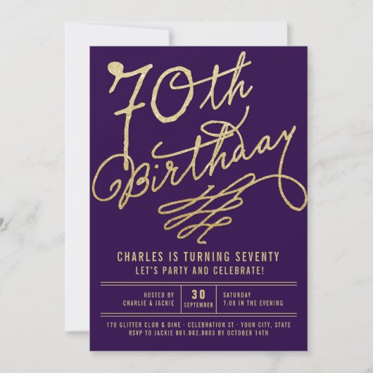 Gold Glitter Glam Adult 70e Verjaardagsfeest Uitno Kaart (Voorkant)