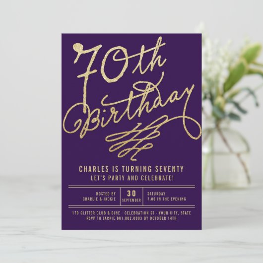 Gold Glitter Glam Adult 70e Verjaardagsfeest Uitno Kaart (Staand voorkant)