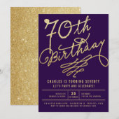 Gold Glitter Glam Adult 70e Verjaardagsfeest Uitno Kaart (Voorkant / Achterkant)
