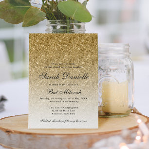 Gold Glitter Glam Bat Mitzvah Kaart