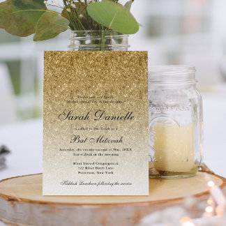 Gold Glitter Glam Bat Mitzvah Kaart
