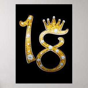 Gold Glitter Glam Crown Diamond Bling 18e 18e deur Poster