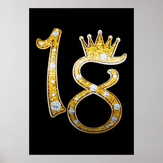 Gold Glitter Glam Crown Diamond Bling 18e 18e deur Poster (Voorkant)