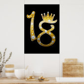 Gold Glitter Glam Crown Diamond Bling 18e 18e deur Poster (Keuken)