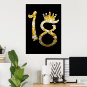 Gold Glitter Glam Crown Diamond Bling 18e 18e deur Poster (Thuiskantoor)