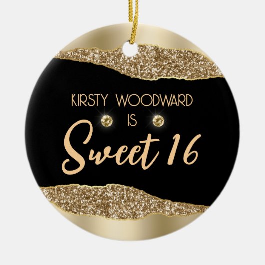 Gold Glitter Glam Edge & Diamonds Sweet 16 Keramisch Ornament (Voorkant)