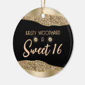 Gold Glitter Glam Edge & Diamonds Sweet 16 Keramisch Ornament (Links)