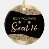 Gold Glitter Glam Edge & Diamonds Sweet 16 Keramisch Ornament (Achterkant)