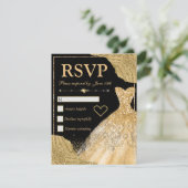 Gold Glitter Glam Edges & Dress Sweet 16 RSVP Kaartje (Staand voorkant)