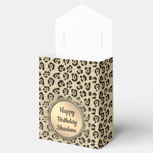 Gold Glitter Glam Leopard Print Bedankdoosjes (Geopend)